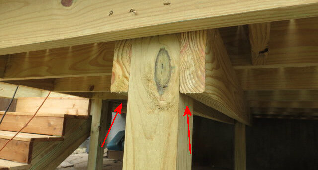 Improperly supported deck beam