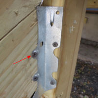 Screws used on this bracket are not rated for this application.All screw holes must be filled. Failure will happen in time. improper fasteners at joist hanger